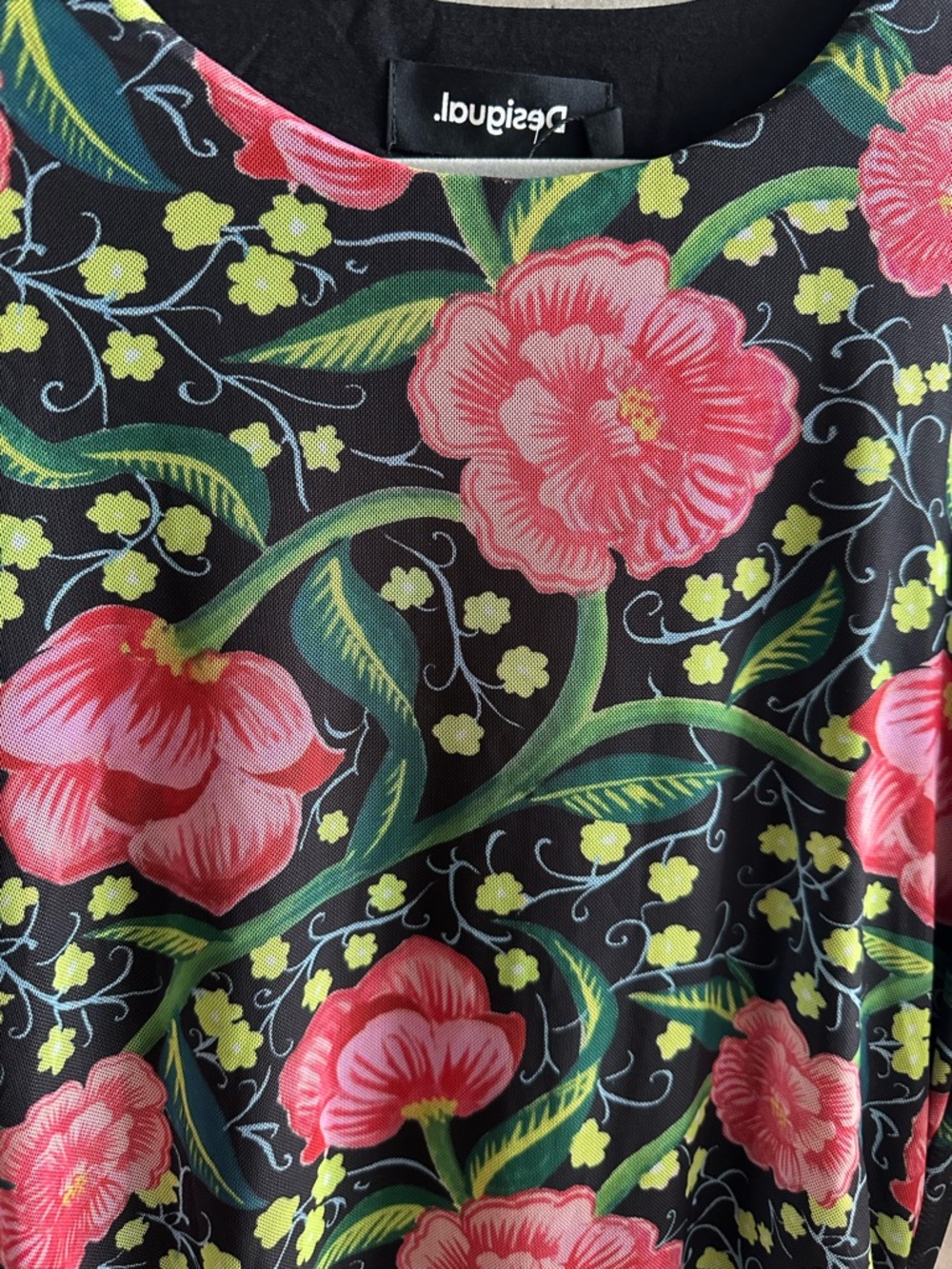 Desigual Black Floral Long-Sleeve Dress with Pink Flowers - Picture 4 of 5